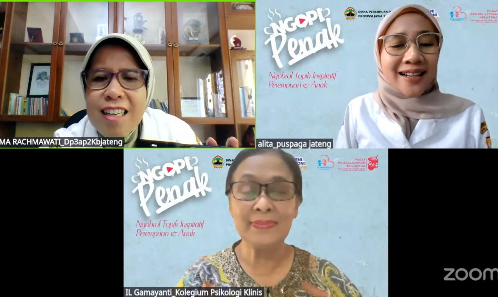 Kepala Dinas Perempuan dan Anak Provinsi Jawa Tengah, Ema Rachmawati, dalam kegiatan Ngobrol Topik Inspiratif Perempuan dan Anak yang digelar secara daring melalui Zoom Meeting pada Rabu, 13 Mei 2026. (dok Istimewa)